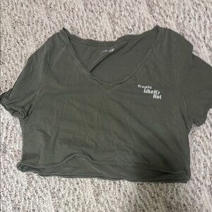 Aerie Green Crop T-Shirt Short Sleeve Relaxed
